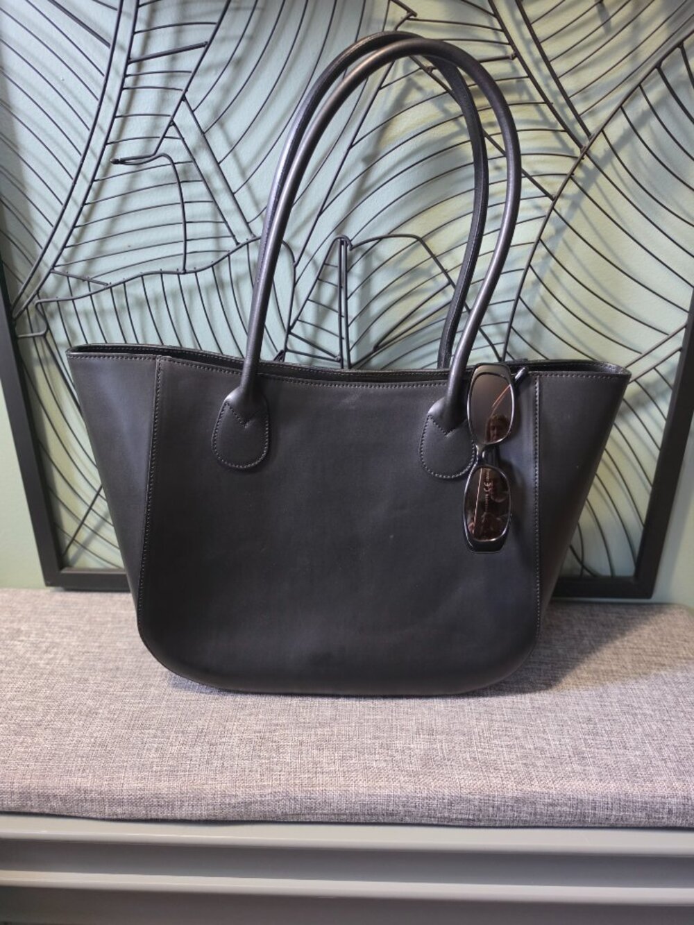 Borse In Pelle | Black Leather Structured Work Bag